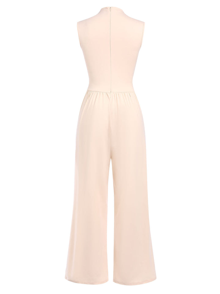 Beige 1940s Solid High Neck Jumpsuit, vintage romper, retro jumpsuit - perfect for women who love vintage and retro fashion