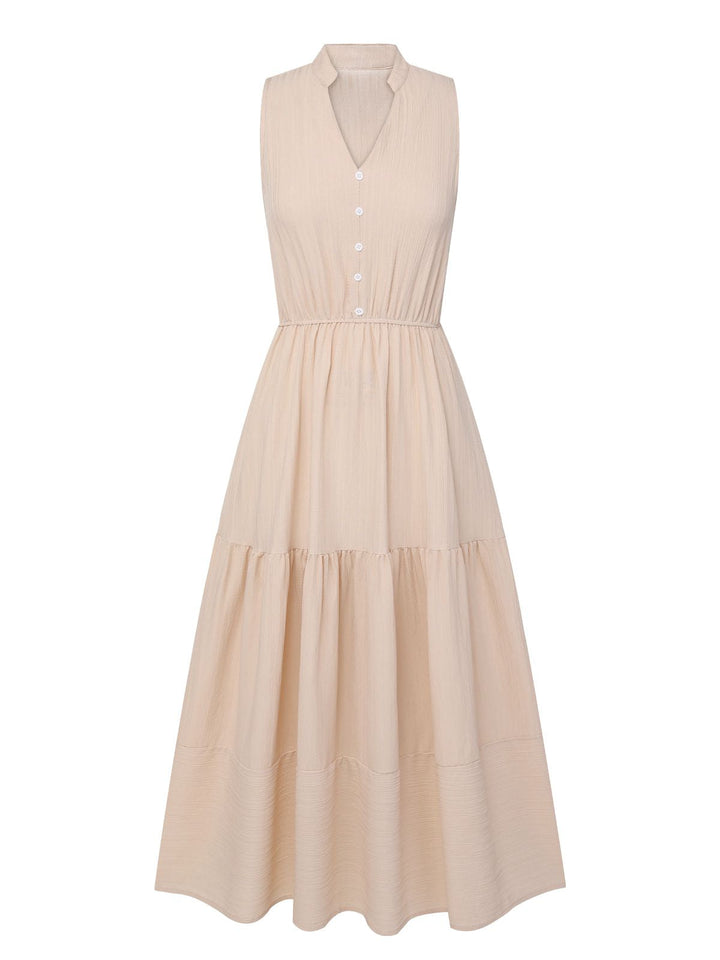 Beige 1940s Solid Stand Collar V-Neck Dress, vintage dress, retro fashion - perfect for women who love vintage and retro fashion