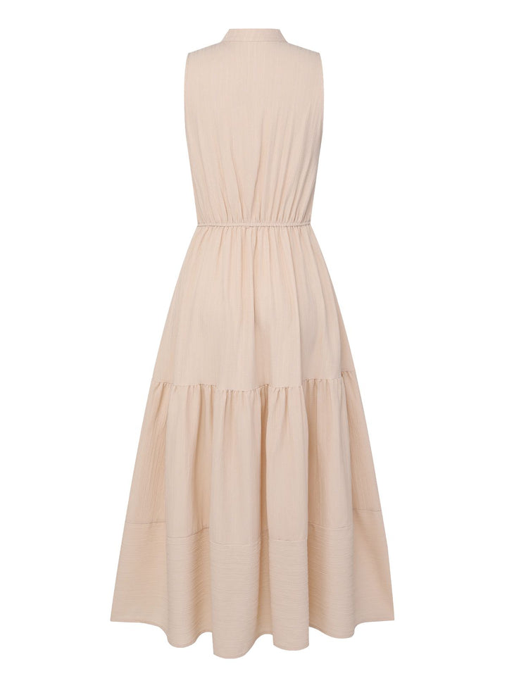 Beige 1940s Solid Stand Collar V-Neck Dress, vintage dress, retro fashion - perfect for women who love vintage and retro fashion