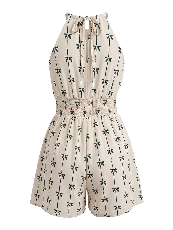 Apricot 1950s Print Halter Sleeveless Romper 4