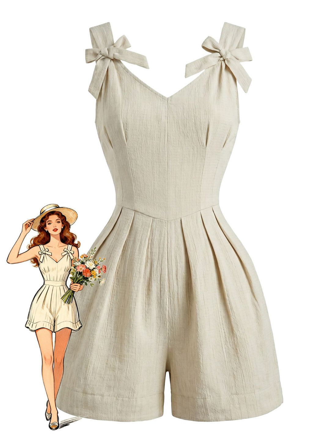 Apricot 1950s Bow One Piece Romper 2