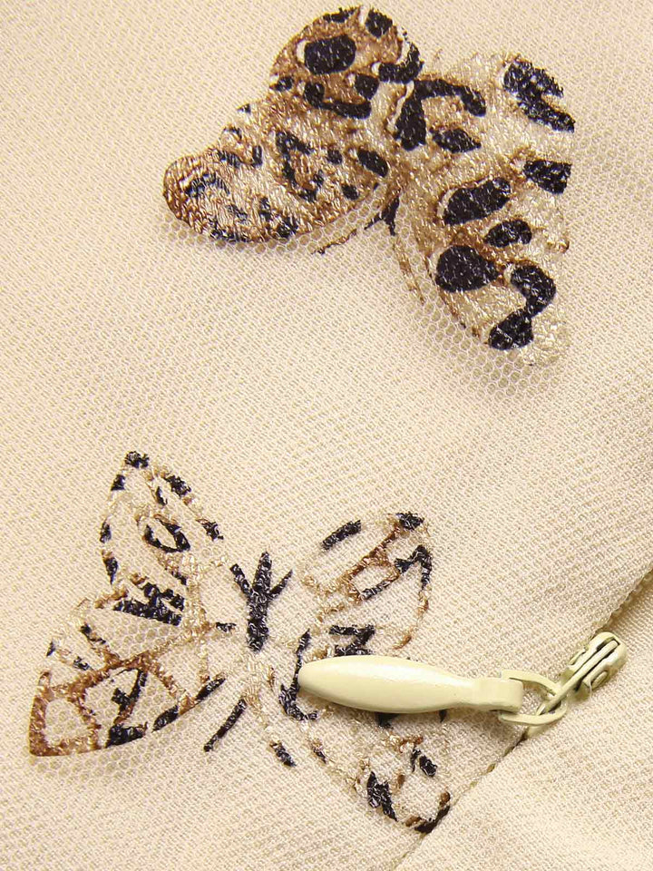 Beige 1950s Butterfly Mesh V-Neck Romper, vintage romper, retro jumpsuit - perfect for women who love vintage and retro fashion