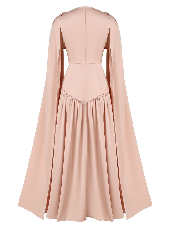 Beige 1950s Draped Renaissance Long Sleeve Maxi Dress, vintage dress, retro fashion, rockabilly, pin-up fashion - perfect for women who love vintage and retro fashion