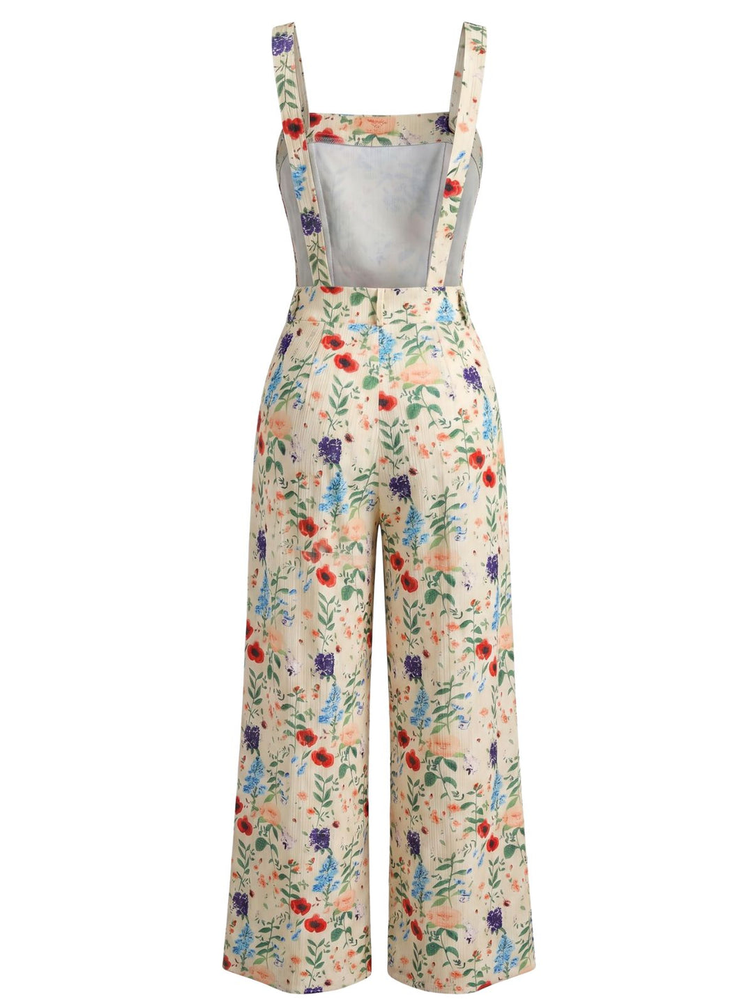 Beige 1950s Floral Butterfly Print Button Romper, vintage romper, retro jumpsuit - perfect for women who love vintage and retro fashion