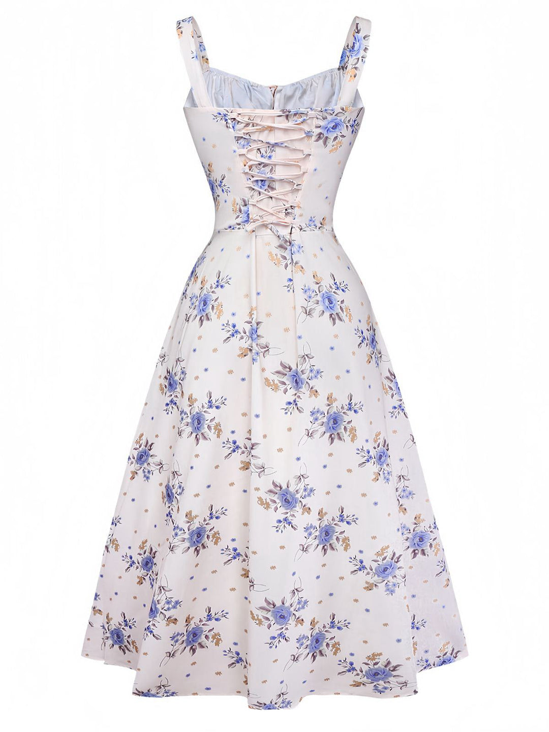 Beige 1950s Floral Lace-Up Side-Slit Dress | vintage dress, retro fashion, elegant style - perfect for retro fashion enthusiasts