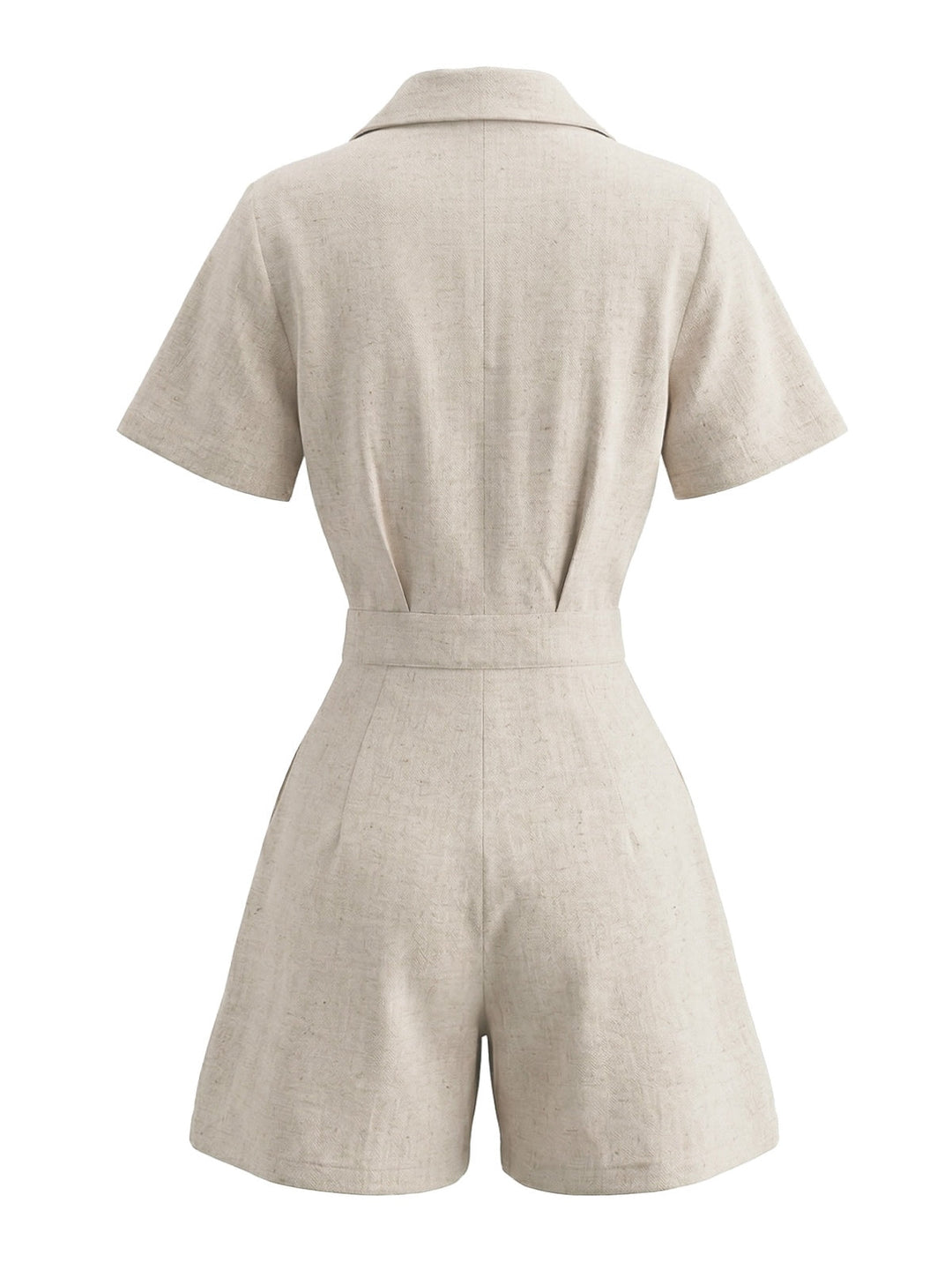 Beige 1950s Lapel Pocketed Solid Romper - vintage romper, retro jumpsuit for vintage lovers