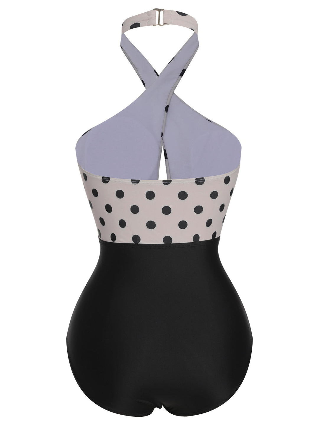 Beige Polka Dot Halter One-Piece Swimsuit, vintage swimsuit, swimwear - perfect for women who love vintage and retro fashion