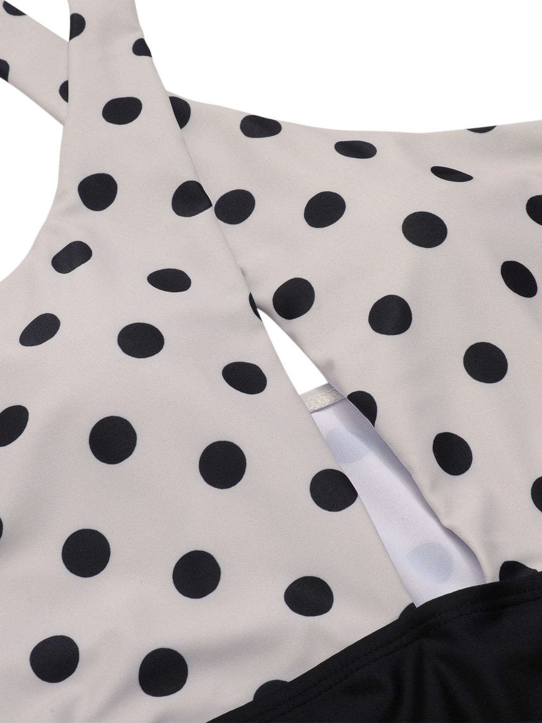 Beige Polka Dot Halter One-Piece Swimsuit, vintage swimsuit, swimwear - perfect for women who love vintage and retro fashion