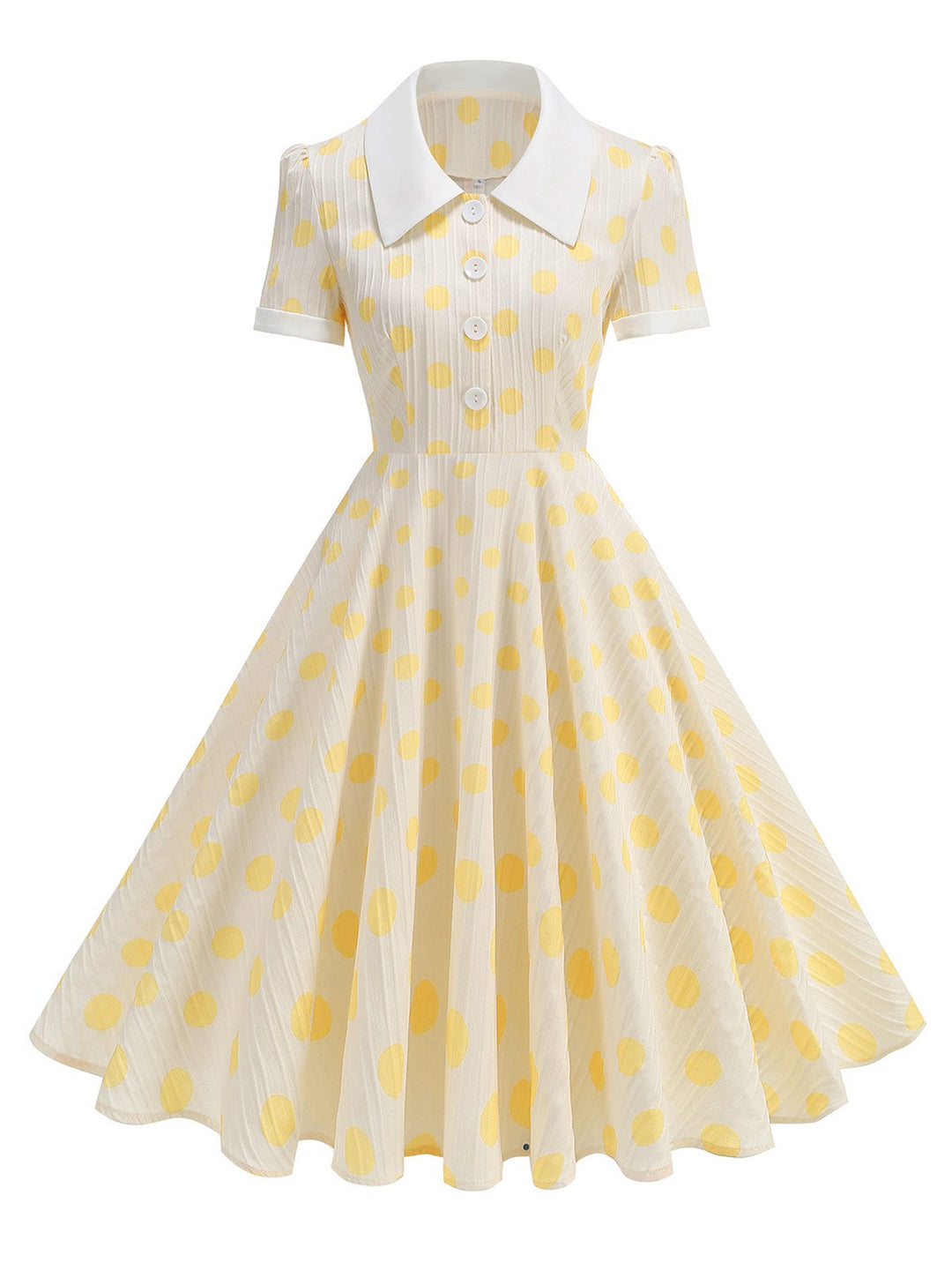 Beige 1950s Polka Dots Lapel Buttons Dress - vintage dress, retro fashion, rockabilly