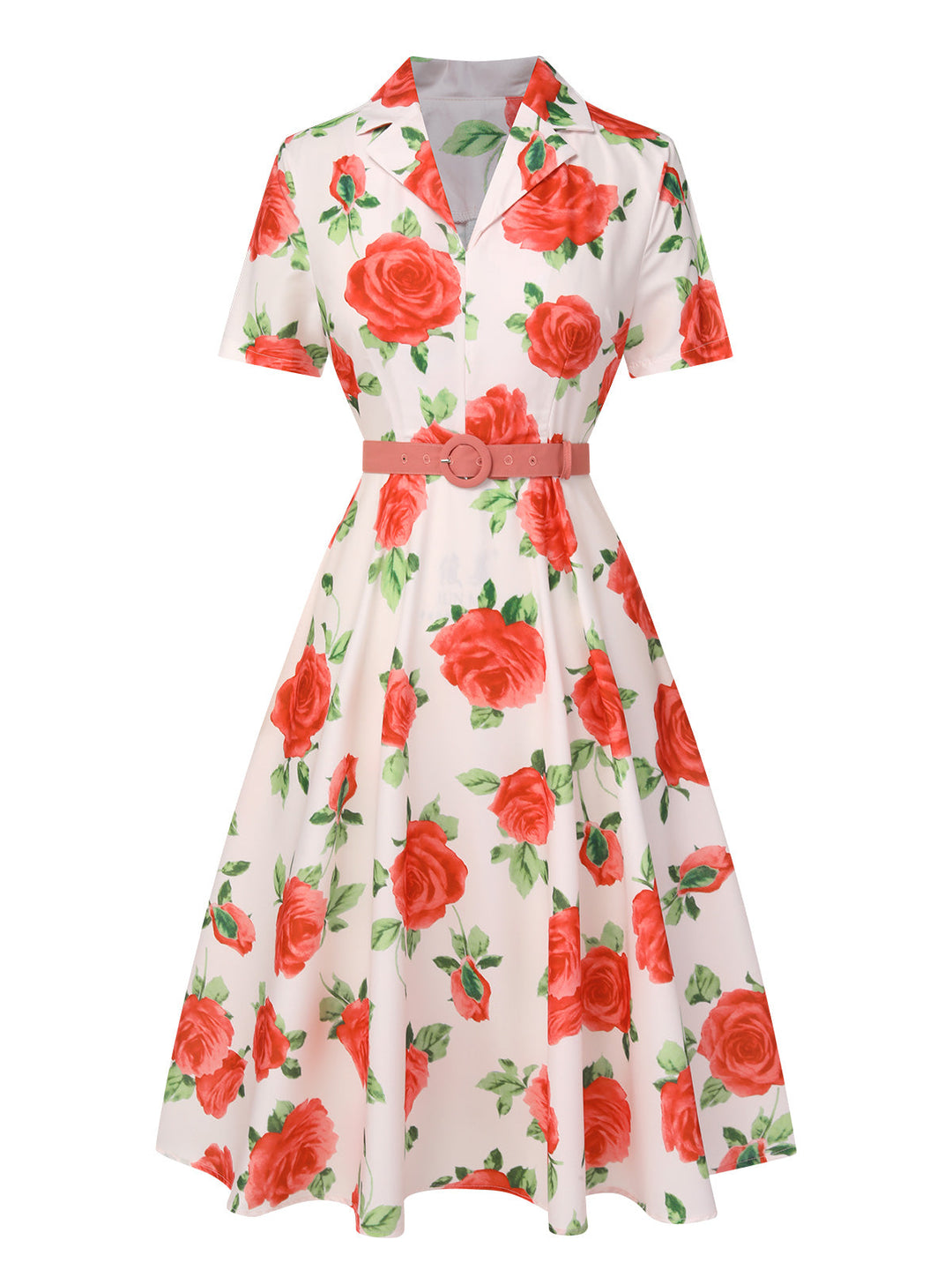 Beige 1950s Roses Lapel Dress With Belt, vintage dress, retro fashion, rockabilly, pin-up fashion - perfect for women who love vintage and retro fashion