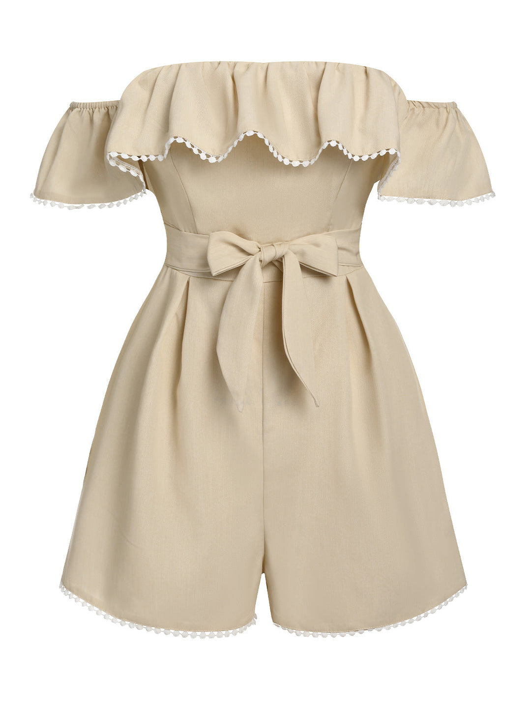 Beige 1950s Solid Cap Sleeve Belt Romper, vintage romper, retro jumpsuit - perfect for women who love vintage and retro fashion