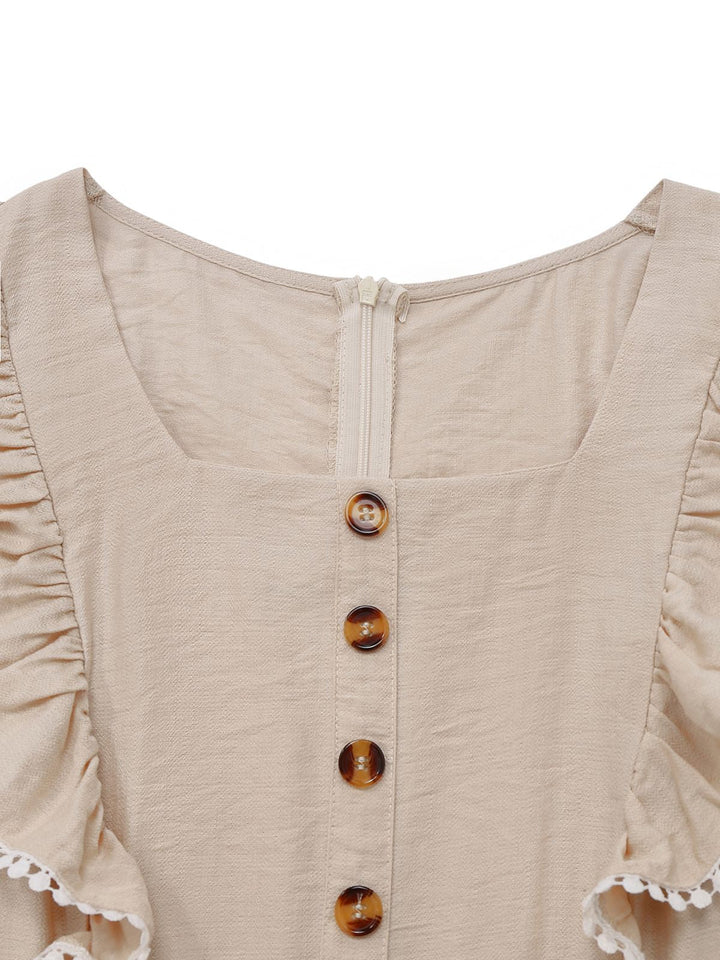 This Beige 1950s Solid Ruffled Cap Sleeves Jumpsuit whispers 1950s secrets to those who notice