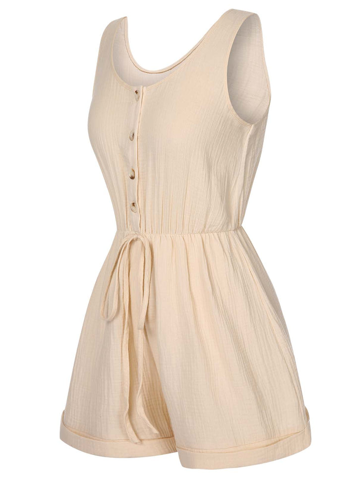 Beige 1950s Strap Belted Sleeveless Romper, vintage romper, retro jumpsuit - perfect for women who love vintage and retro fashion