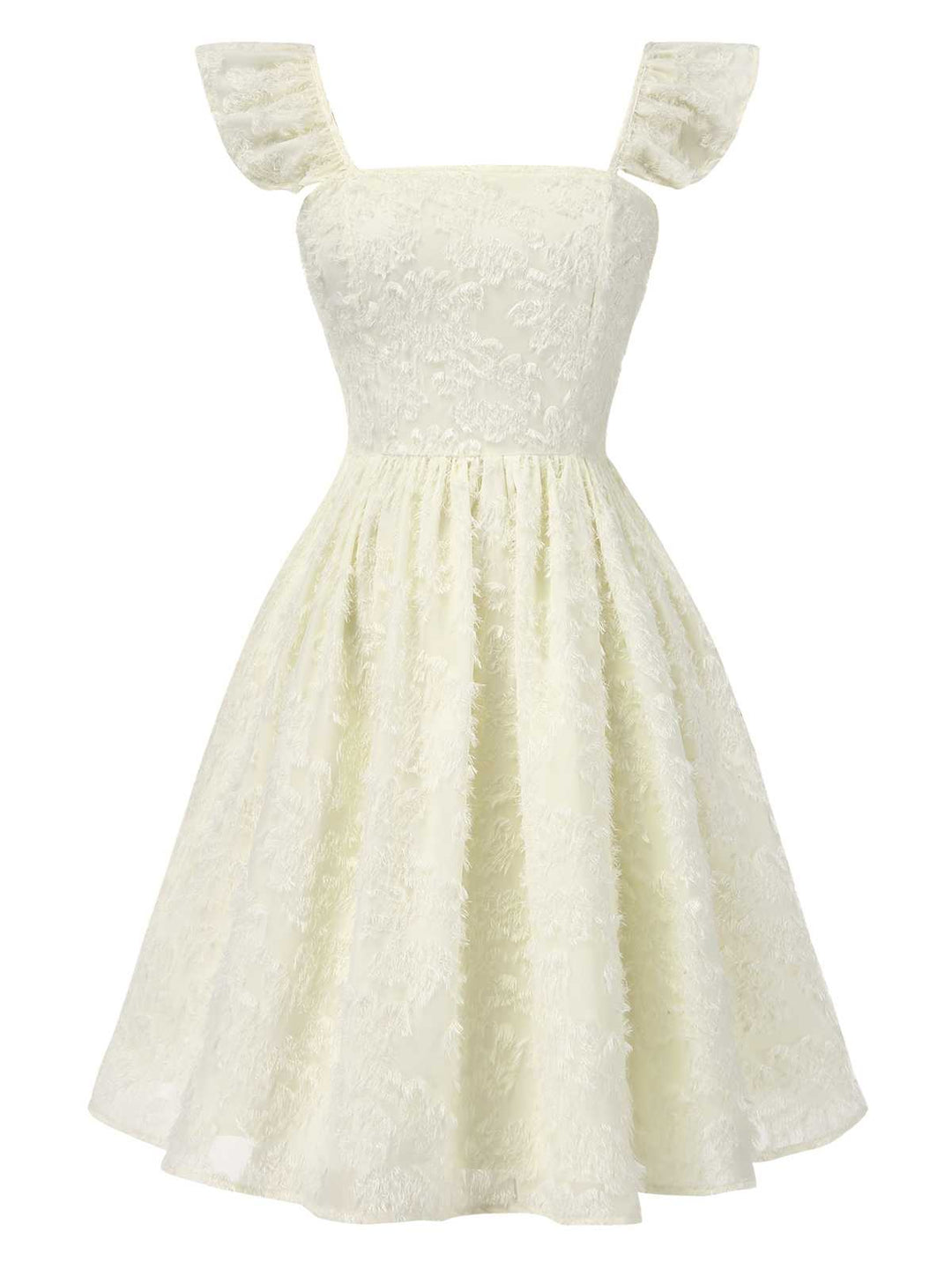 She slips into this Beige 1950s Strap Square Neck Backless Dress and suddenly it&
