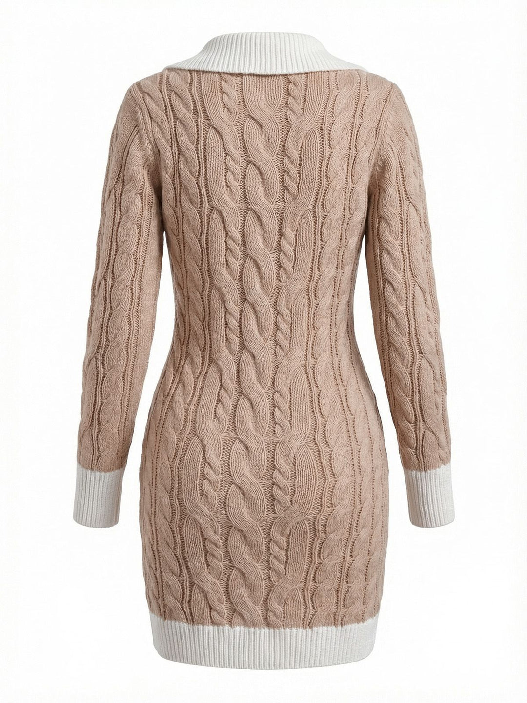 Beige 1960s Cable V-Neck Knit Sweater Bodycon Dress - vintage dress, retro fashion