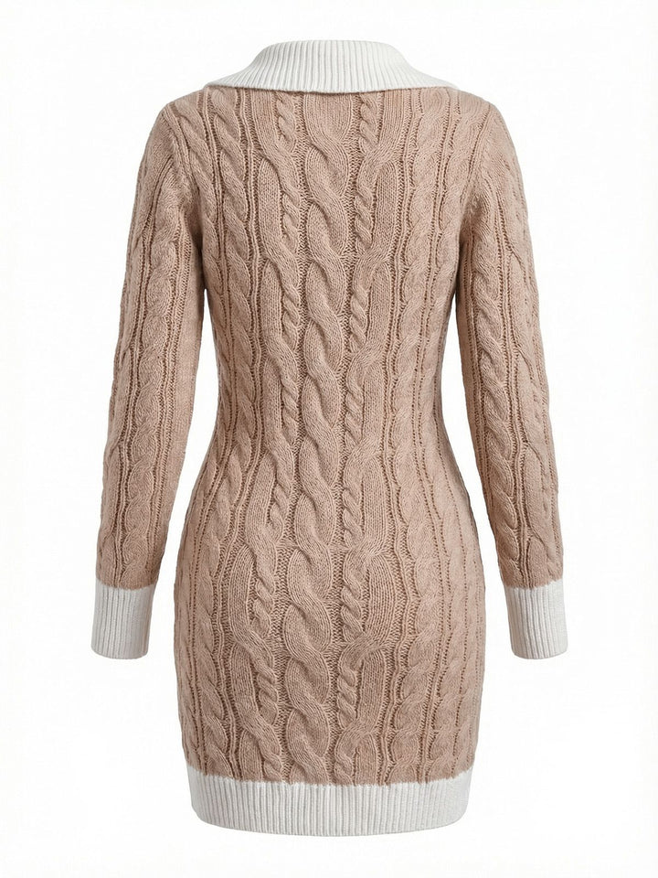 Beige 1960s Cable V-Neck Knit Sweater Bodycon Dress - vintage dress, retro fashion