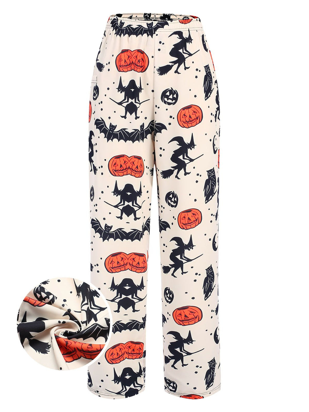 Beige Halloween Pumpkin Pocket Pants, vintage fashion, retro style - perfect for women who love vintage and retro fashion