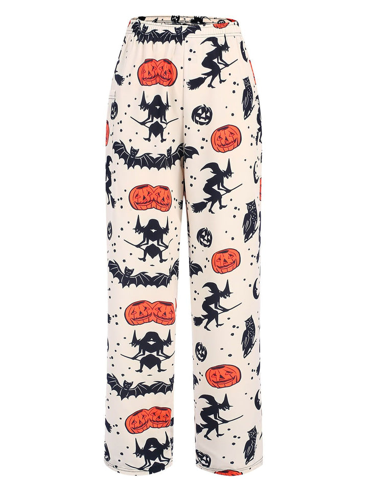 Beige Halloween Pumpkin Pocket Pants, vintage fashion, retro style - perfect for women who love vintage and retro fashion