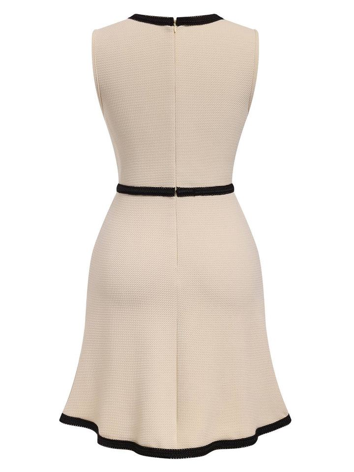 Beige 1970s Contrast Binding Sleeveless Dress, vintage dress, retro fashion - perfect for women who love vintage and retro fashion