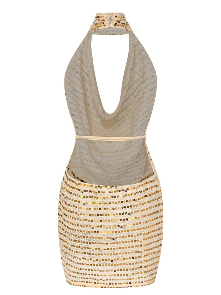 Beige 1970s Deep V-Neck Sequined Dress, vintage dress, retro fashion - perfect for women who love vintage and retro fashion