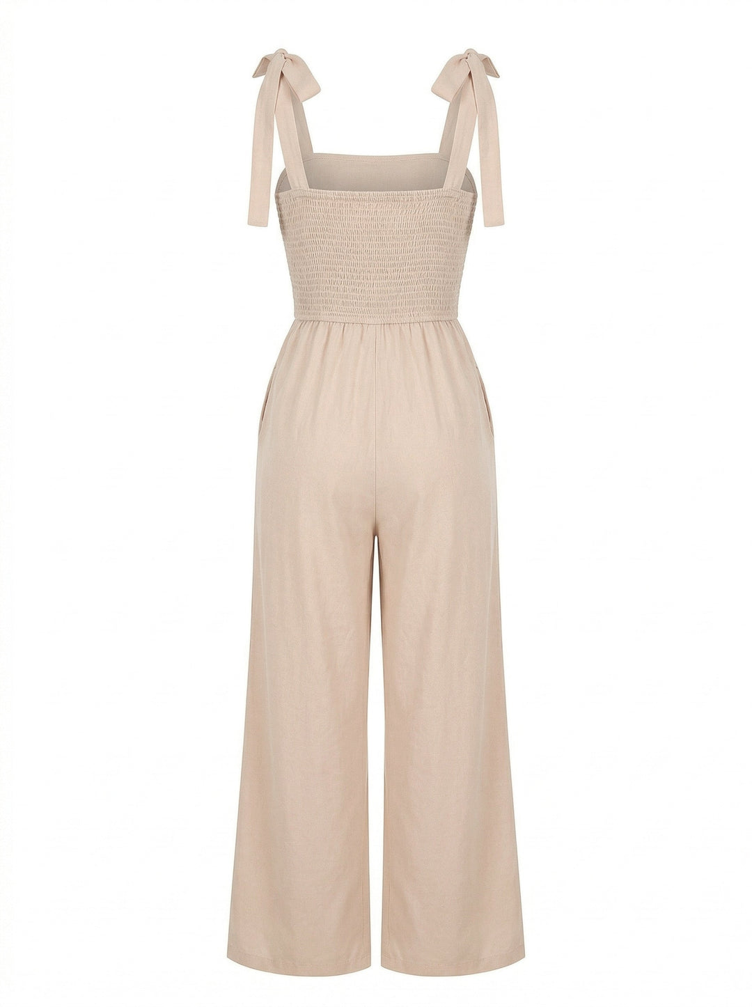 Beige 1970s Tie Spaghetti Strap Patchwork Jumpsuit - vintage jumpsuit, retro fashion