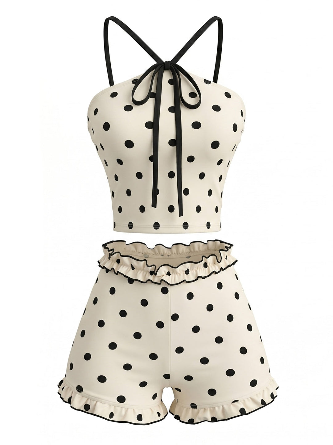 Light Yellow Polka Dot Bikini Set, vintage swimsuit, swimwear - perfect for women who love vintage and retro fashion
