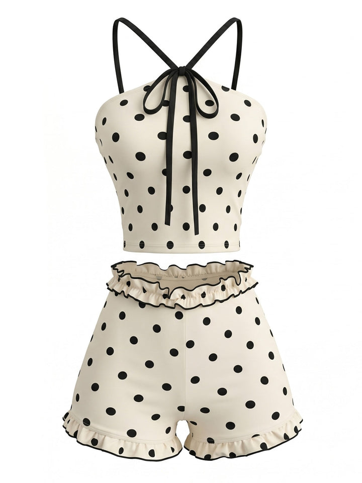 Light Yellow Polka Dot Bikini Set, vintage swimsuit, swimwear - perfect for women who love vintage and retro fashion