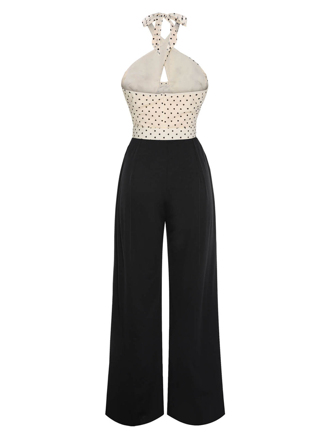 Beige &amp; Black 1950s Heart Dots Halter Jumpsuit, vintage romper, retro jumpsuit - perfect for women who love vintage and retro fashion
