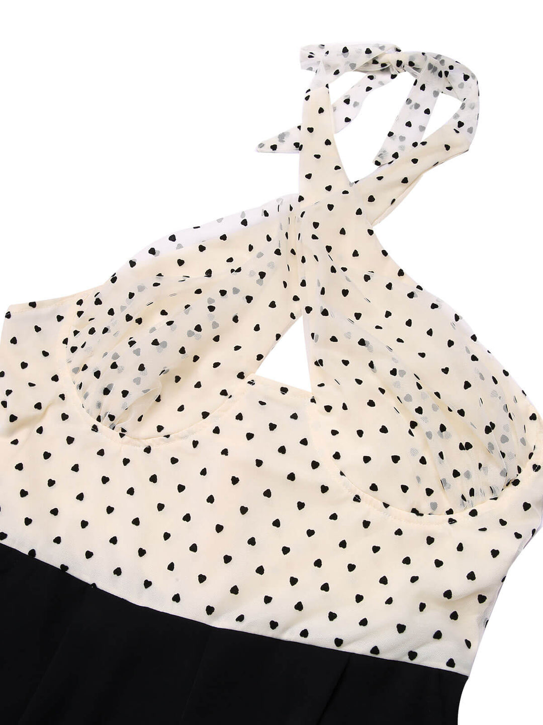 Beige &amp; Black 1950s Heart Dots Halter Jumpsuit, vintage romper, retro jumpsuit - perfect for women who love vintage and retro fashion