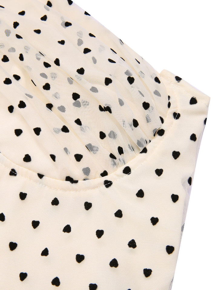 Beige &amp; Black 1950s Heart Dots Halter Jumpsuit, vintage romper, retro jumpsuit - perfect for women who love vintage and retro fashion