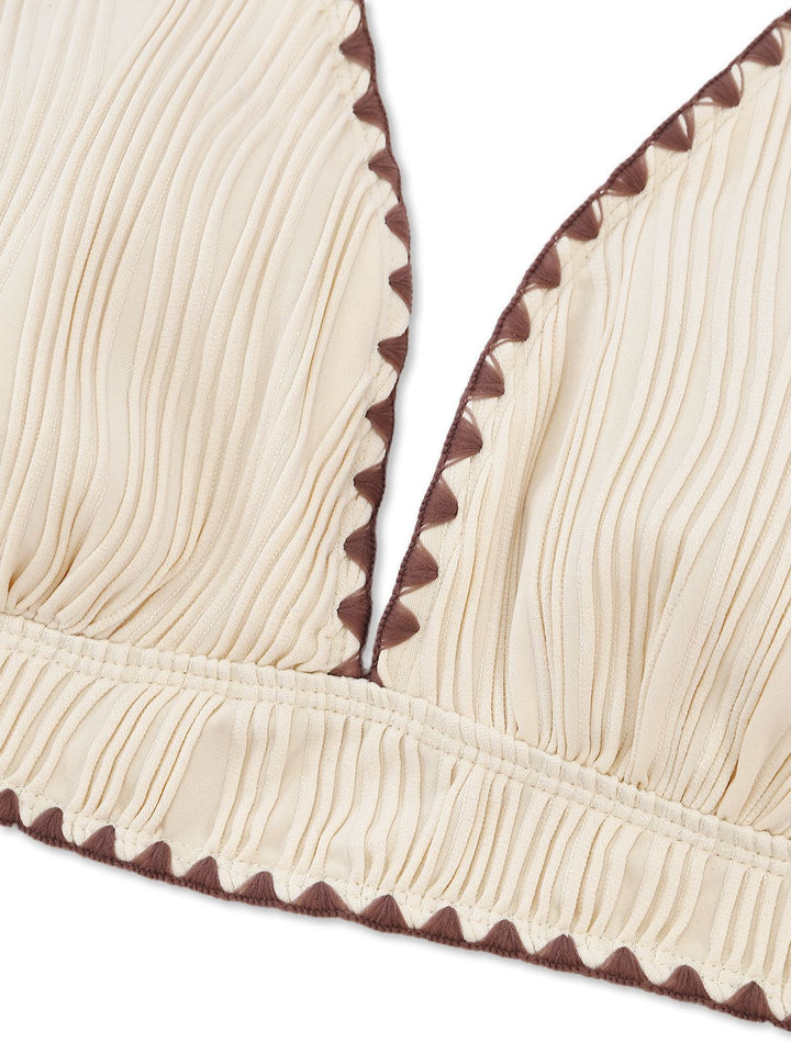 Beige Brown 1950s Halter High-Waist Ribbed Bikini Set - vintage swimwear, retro swimsuit, pin-up style for vintage lovers
