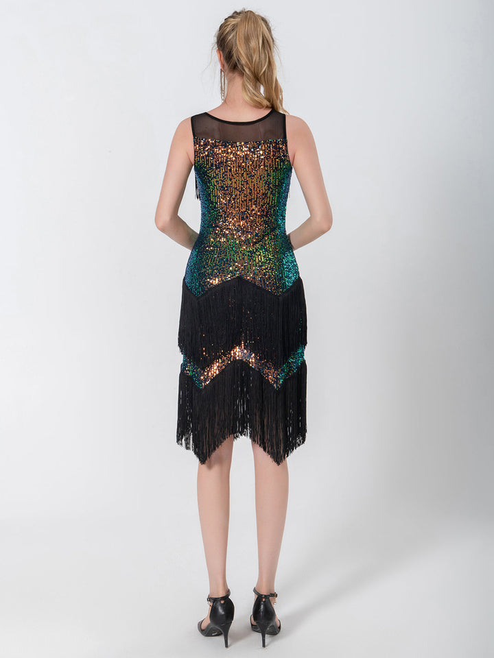 Black 1920s Beading Sleeveless Fringed Hem Dress — the kind of 1920s dress that makes strangers smile