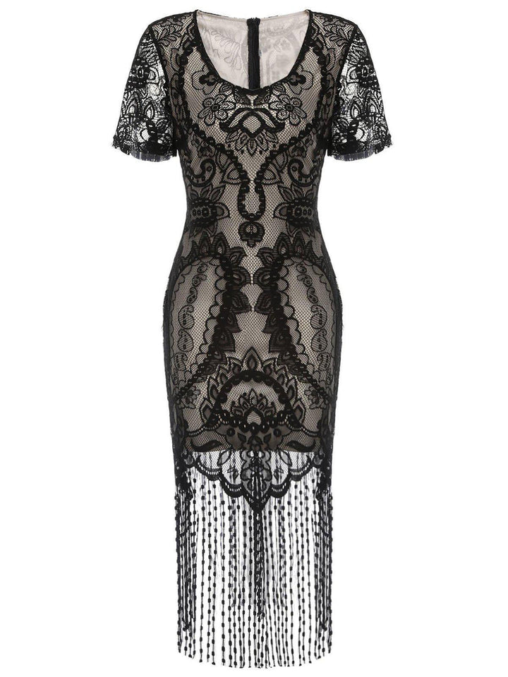 Black 1920s Fringe Lace Flapper Dress — vintage elegance for the modern woman