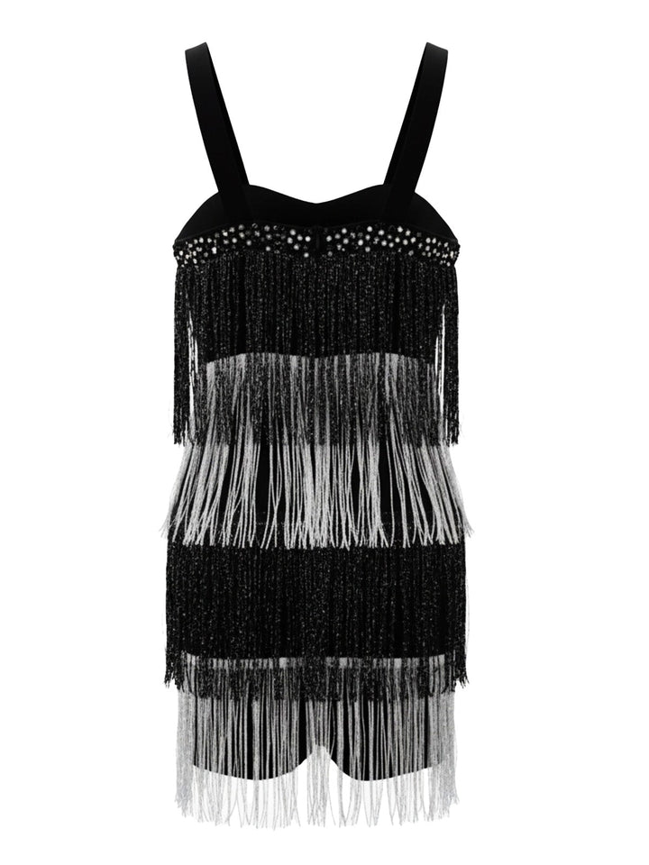 Black 1920s Strappy Fringe Sequin Cocktail Dress - vintage dress, retro fashion, Gatsby party