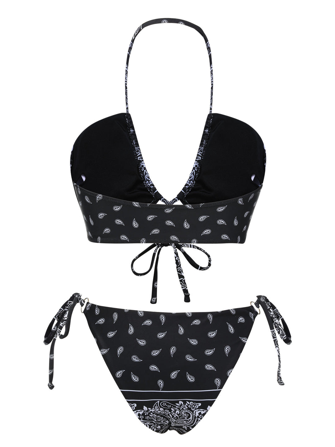 Black 1930s Cashew Flowers Lace-Up Bikini Set, vintage swimsuit, pin-up swimwear - perfect for women who love vintage and retro fashion