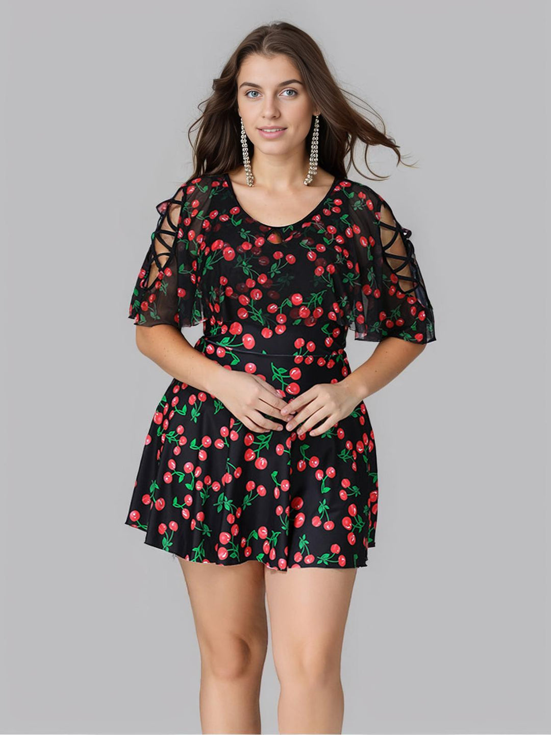 Black 1930s Cherry Skirt Swimsuit: 1930s Riviera elegance, reimagined for her