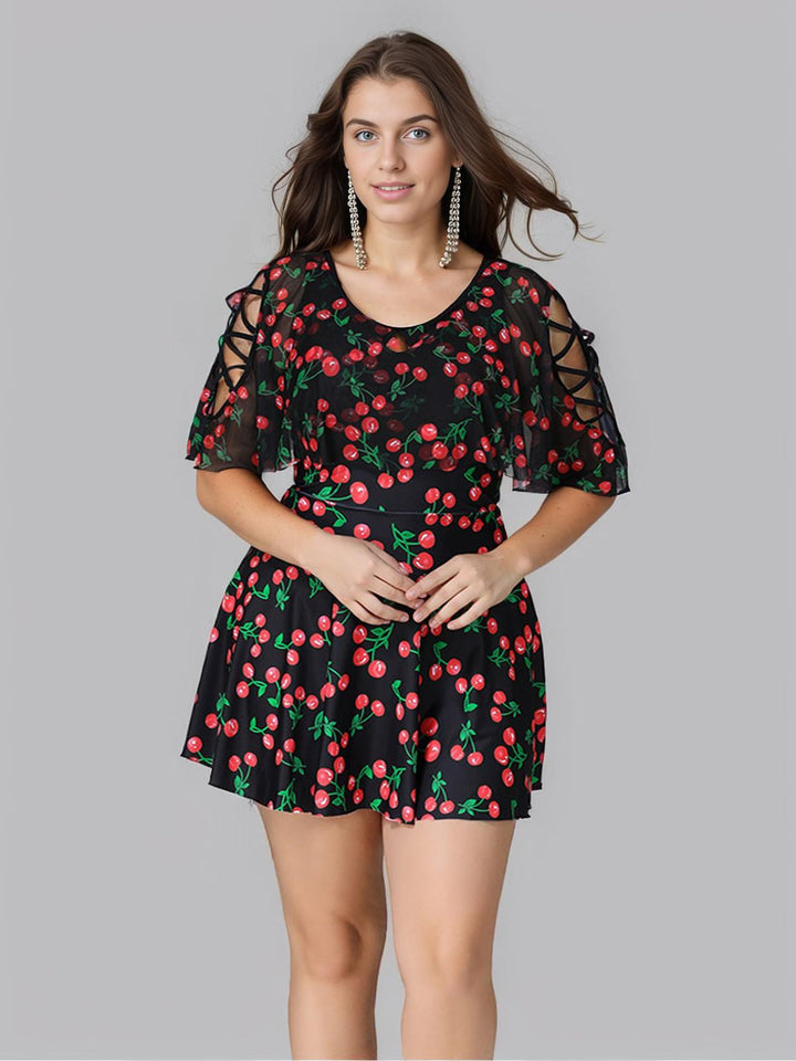 Black 1930s Cherry Skirt Swimsuit: 1930s Riviera elegance, reimagined for her