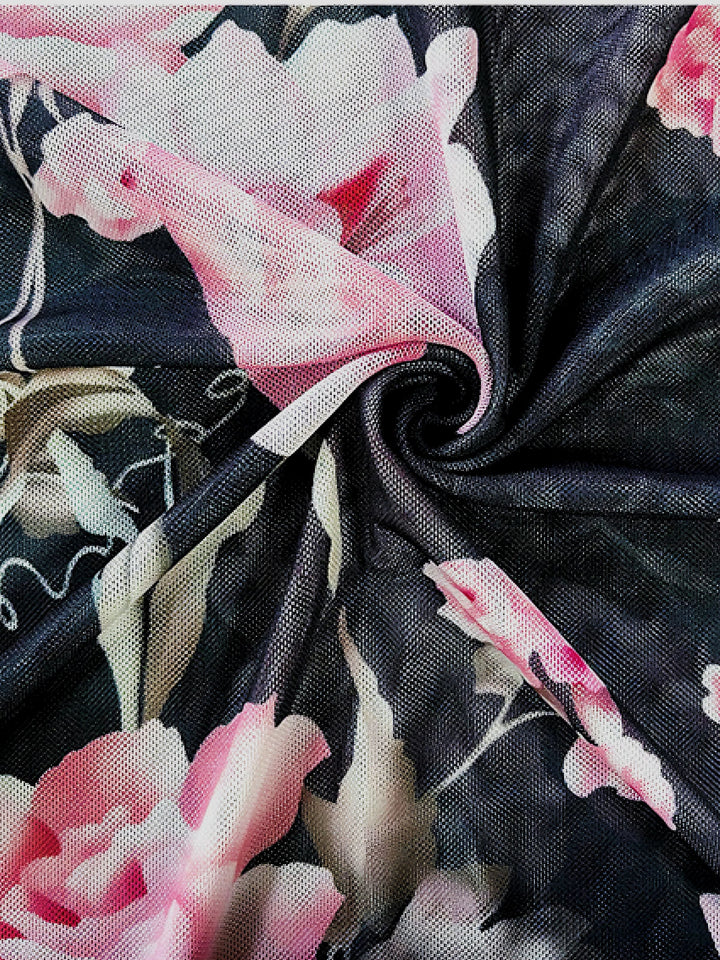 Black 1930s Floral Ruffled V-Neck Pajama Set - vintage fashion, retro style, classic black