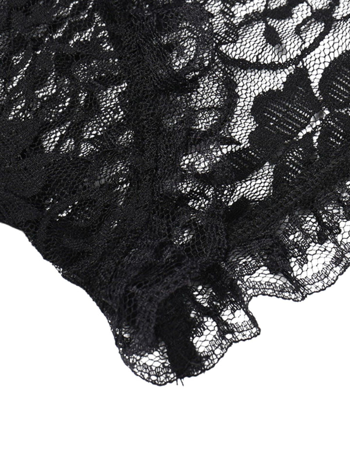 Black 1930s Halloween Lace Flare Sleeve Top - vintage fashion, retro style, classic black