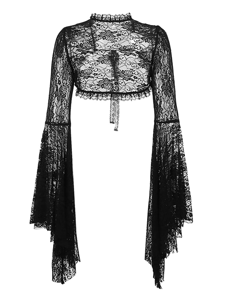 Black 1930s Halloween Lace Flare Sleeve Top, vintage top, retro blouse - perfect for women who love vintage and retro fashion