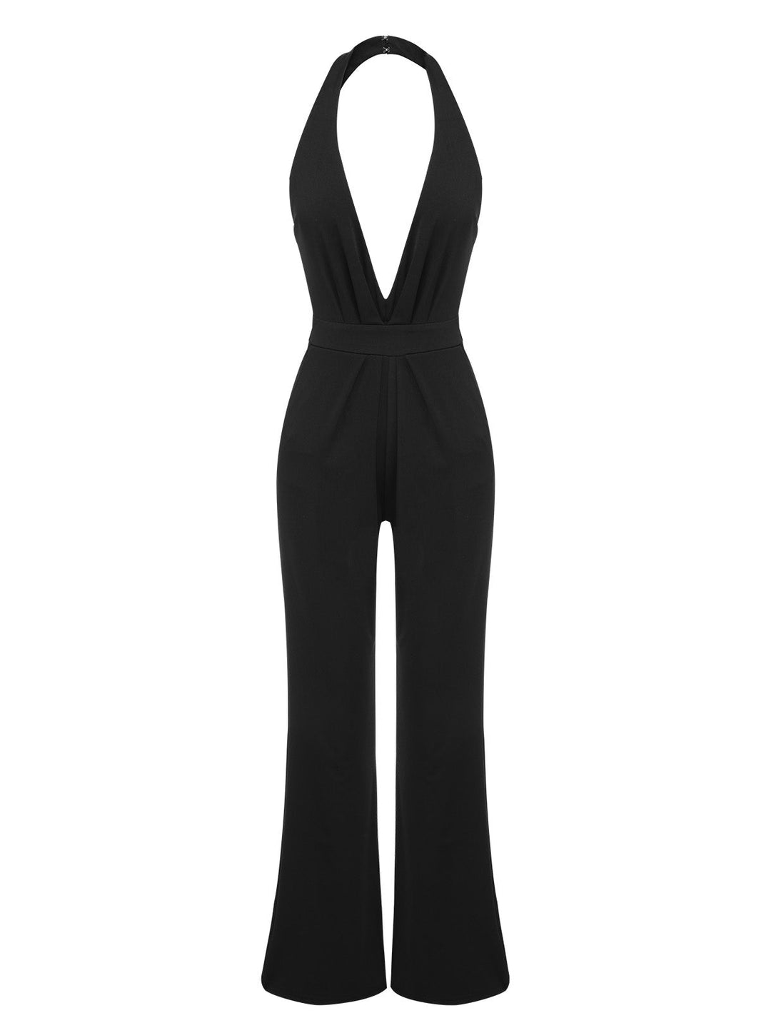 Black 1930s Halter Deep V-Neck Jumpsuit: timeless 1930s elegance she makes her own