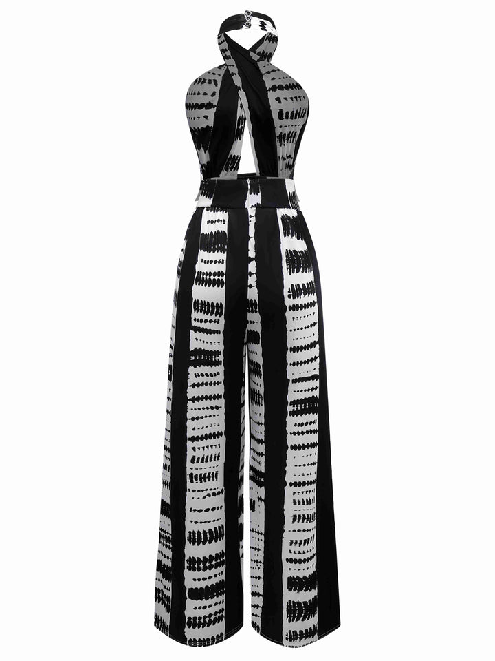 Black 1930s Ink Stains Cross Halter Jumpsuit - vintage jumpsuit, retro fashion, classic black