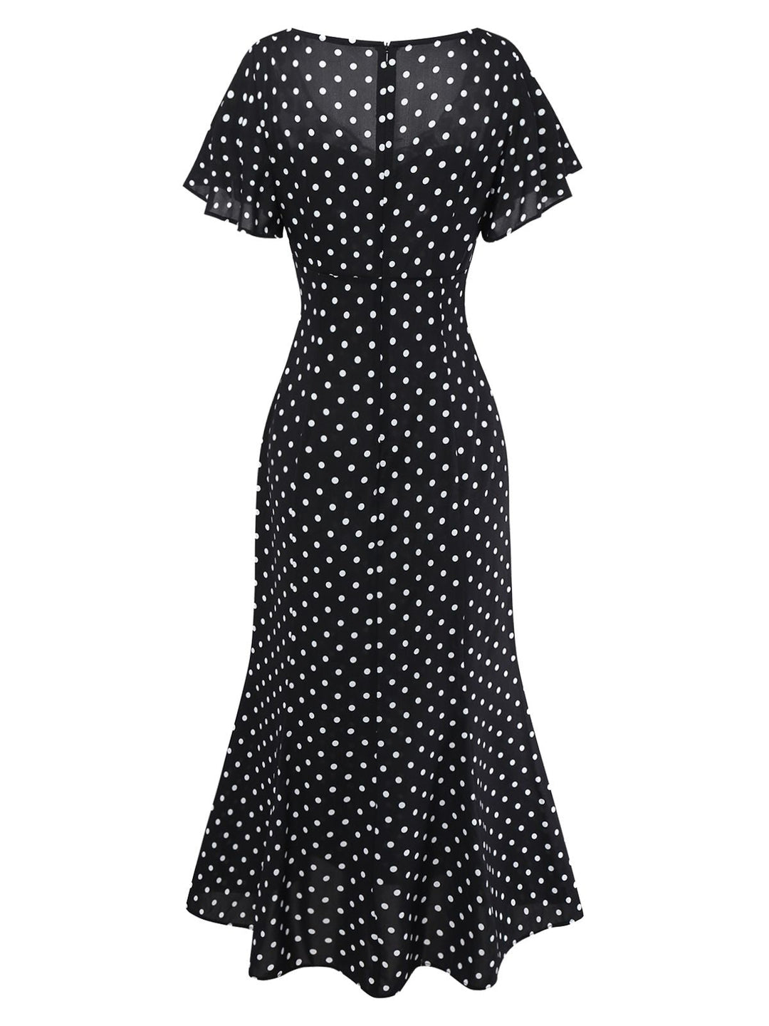 Black 1930s Lace Trim Polka Dot Dress - vintage dress, retro fashion, classic black