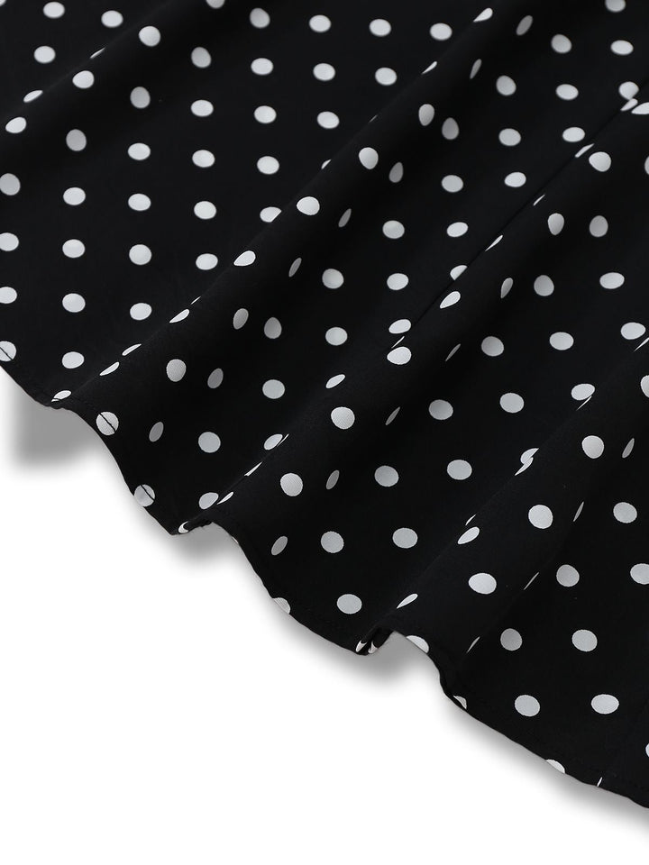 Black 1930s Lace Trim Polka Dot Dress - vintage dress, retro fashion, classic black