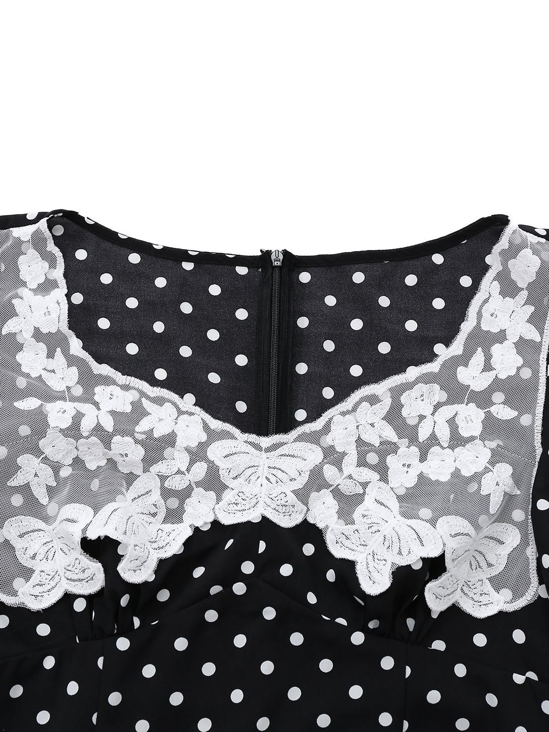 Black 1930s Lace Trim Polka Dot Dress - vintage dress, retro fashion, classic black