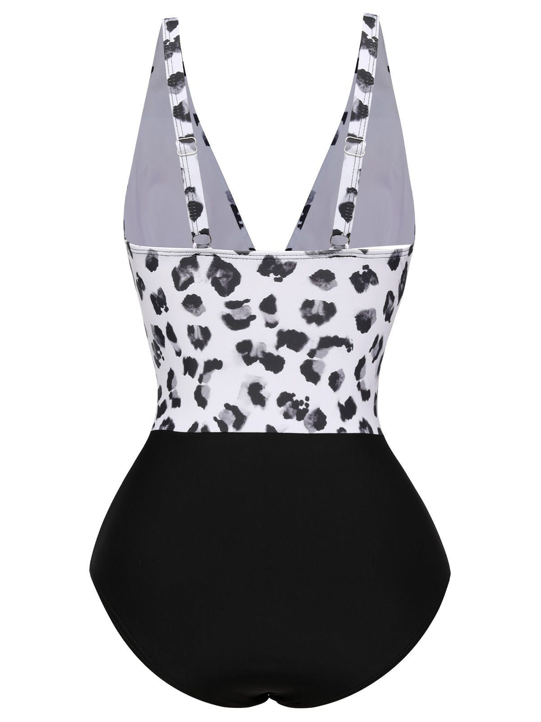 Black 1930s Leopard Patchwork V-Neck Swimsuit, vintage swimsuit, pin-up swimwear - perfect for women who love vintage and retro fashion