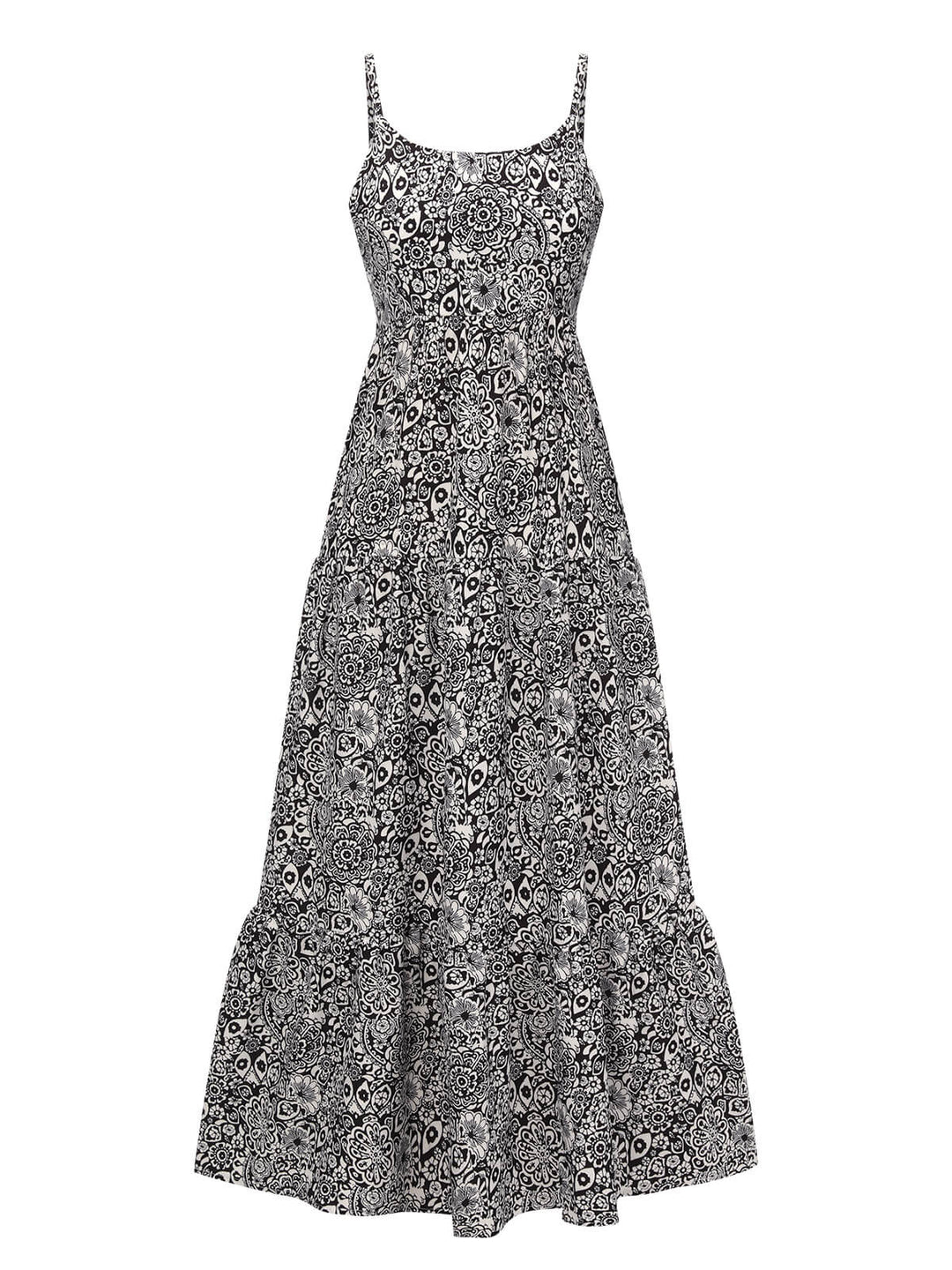 Black 1930s Mandala Print Strap Dress, vintage dress, retro fashion - perfect for women who love vintage and retro fashion