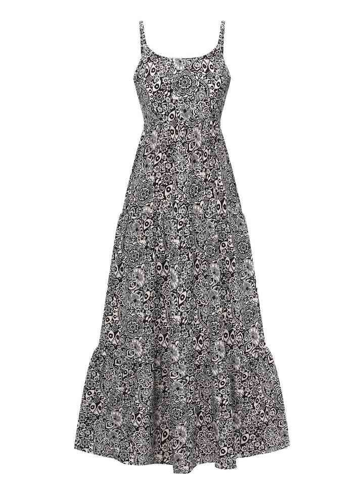 Black 1930s Mandala Print Strap Dress, vintage dress, retro fashion - perfect for women who love vintage and retro fashion