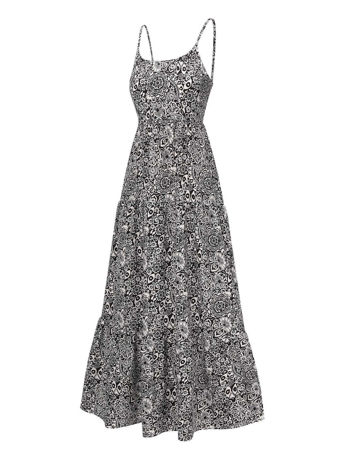 Black 1930s Mandala Print Strap Dress, vintage dress, retro fashion - perfect for women who love vintage and retro fashion