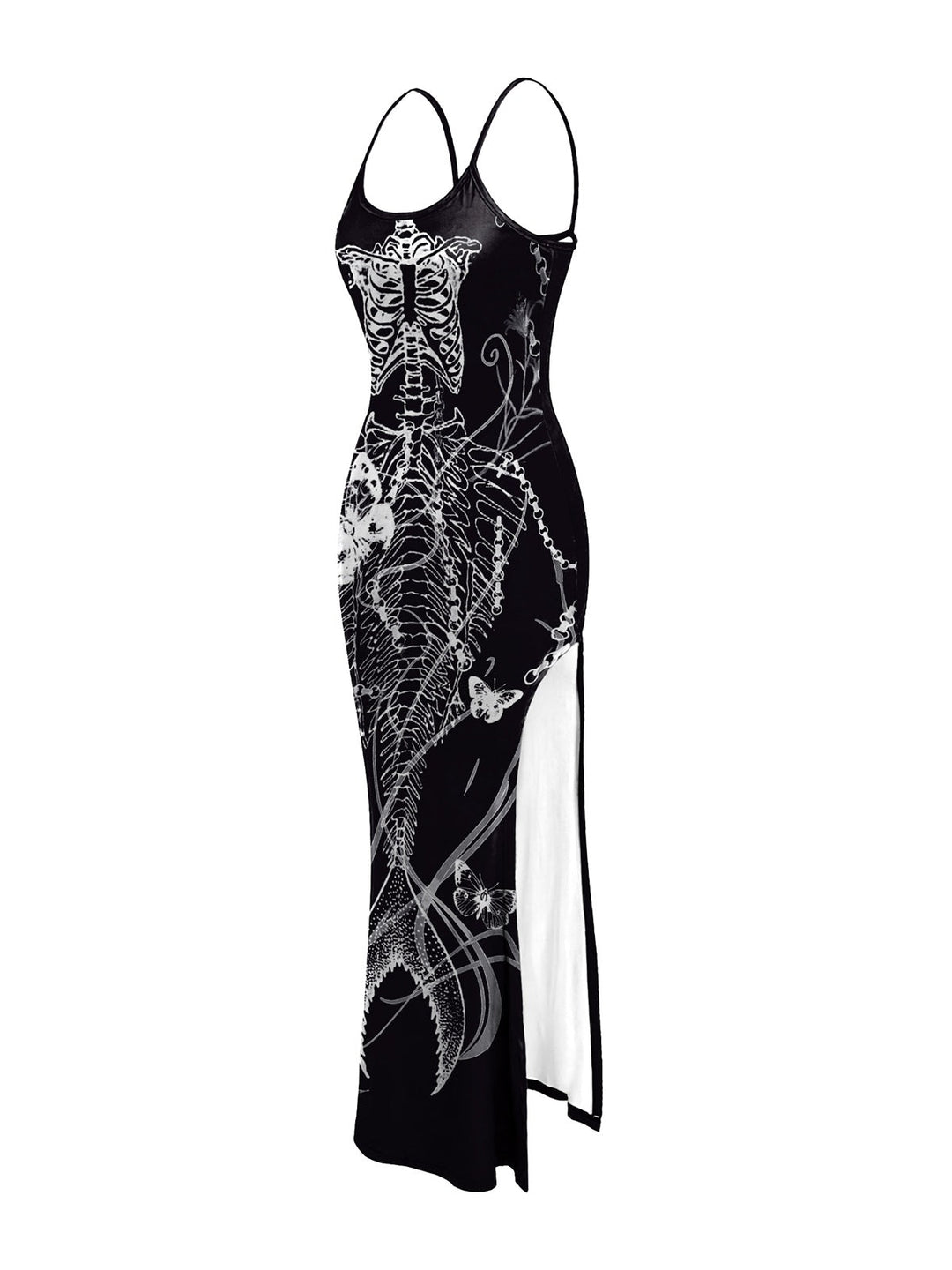 Black 1930s Mermaid Skeleton Spaghetti Straps Dress — a 1930s silhouette that turns sidewalks into runways